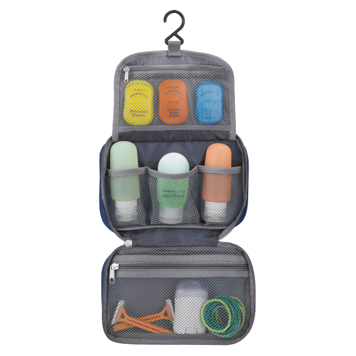 Travelon top zip pocket detail securing small items like razors