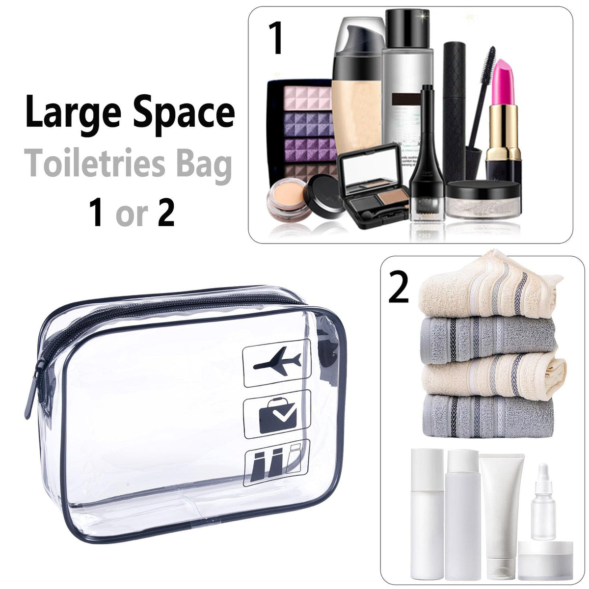 TREALDATE clear pouch filled with toiletries to show quick visibility and sorting