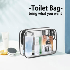 TREALDATE toiletry bag beside passport and boarding pass to show carry-on scale