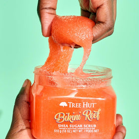 Tree Hut scrub used in shower lifestyle showing refreshed skin benefit