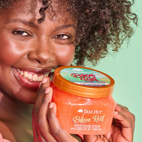 Tree Hut product label close-up showing vegan and cruelty-free benefits