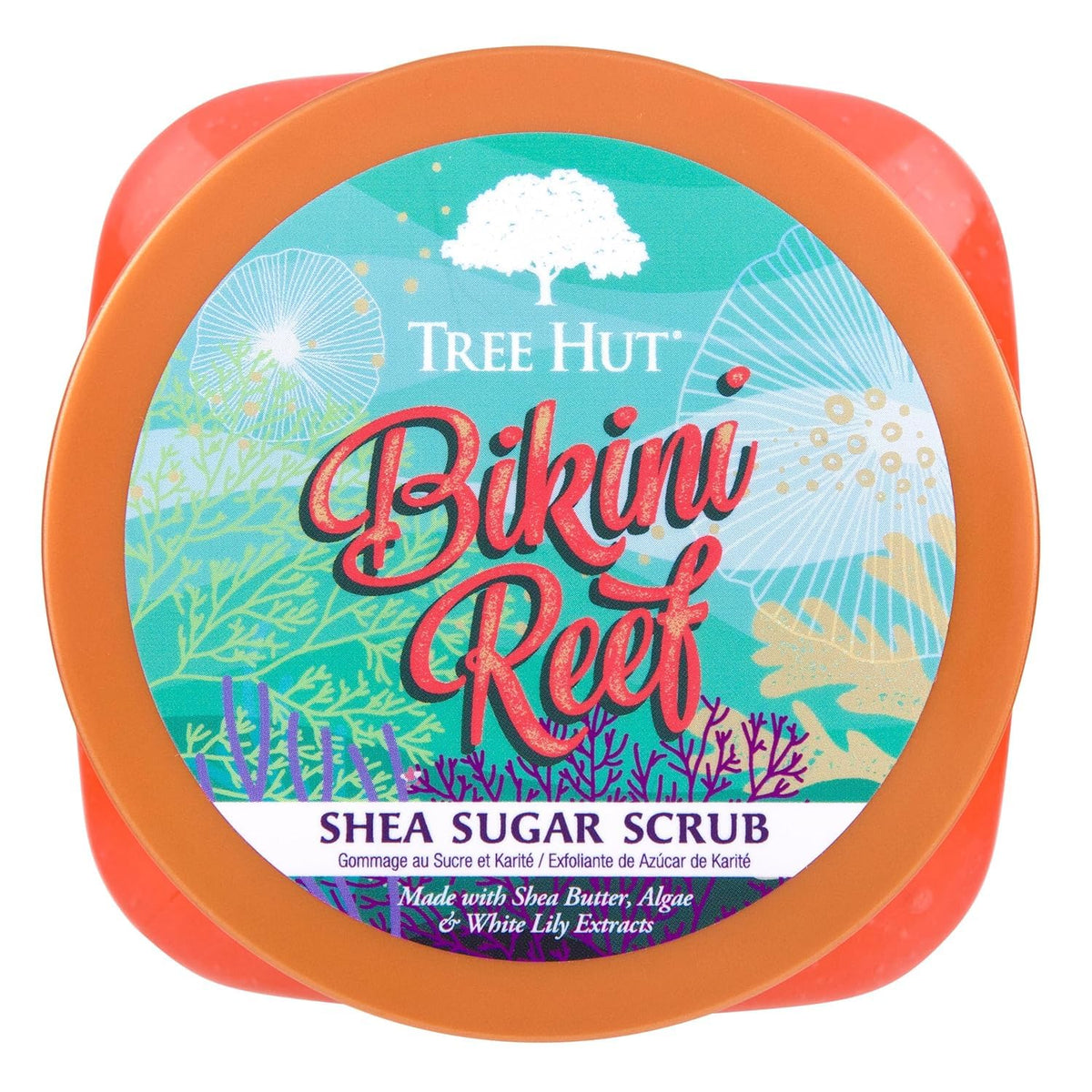 Tree Hut open tub revealing creamy sugar scrub texture for smooth skin