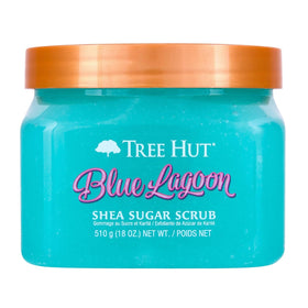 Tree Hut jar front view showing Blue Lagoon label and 18 oz size for easy recognition