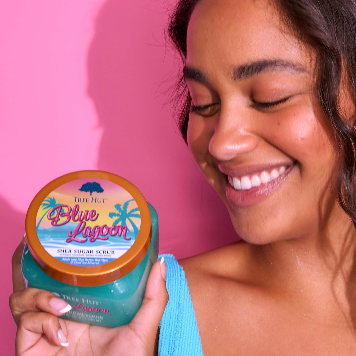 Tree Hut open jar angle revealing creamy scrub ready to moisturize skin
