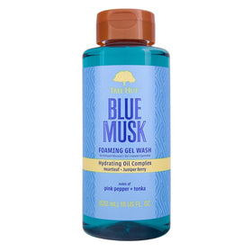 Tree Hut front bottle showing Blue Musk label and moisturizing benefit