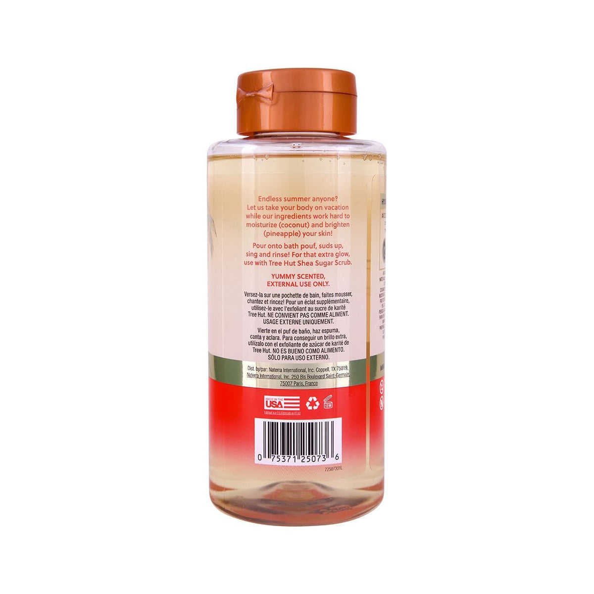 Tree Hut back label with ingredients list and usage benefits