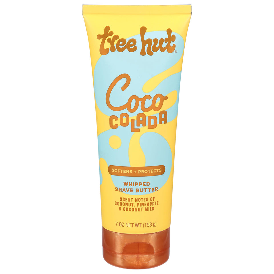 Tree Hut Coco Colada front packaging showing jar and tropical label for easy recognition and shower shelf appeal