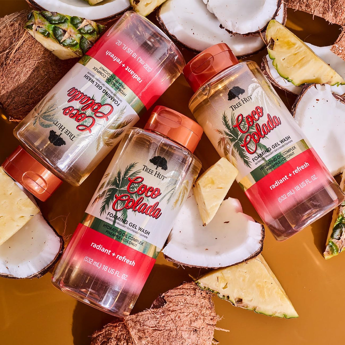 Tree Hut with pineapple and coconut highlighting hydrating ingredients