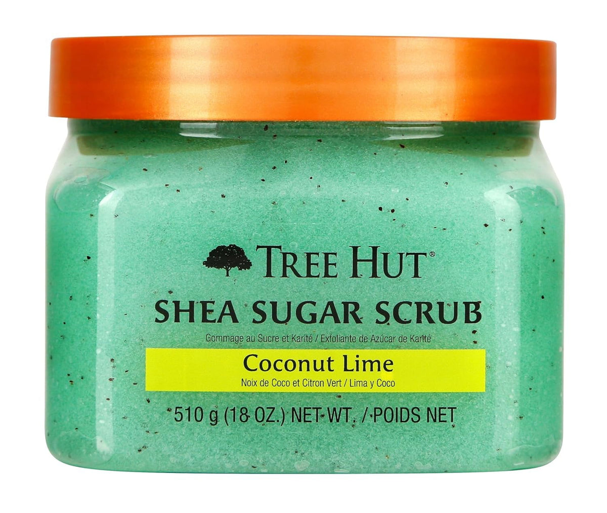 Tree Hut front tub showing coconut lime jar and bright packaging, inviting scent