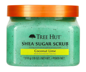 Tree Hut front tub showing coconut lime jar and bright packaging, inviting scent