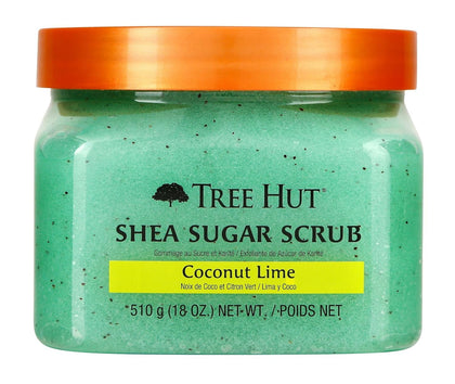 Tree Hut front tub showing coconut lime jar and bright packaging, inviting scent