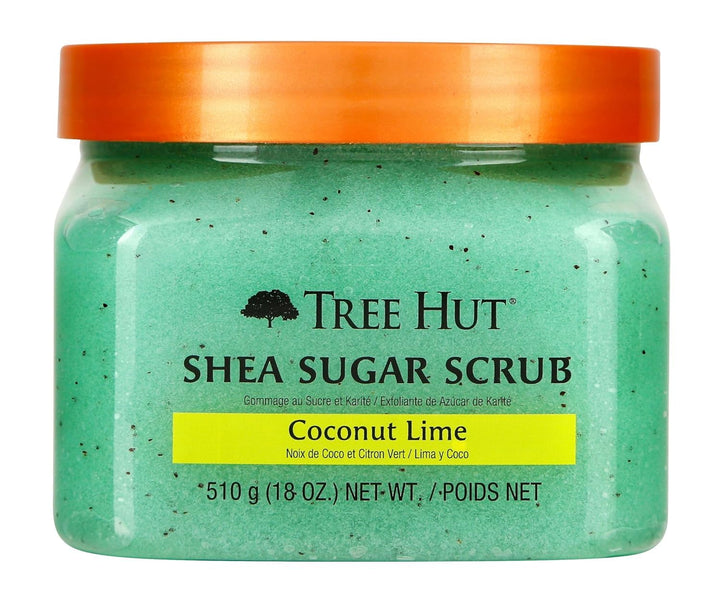 Tree Hut front tub showing coconut lime jar and bright packaging, inviting scent