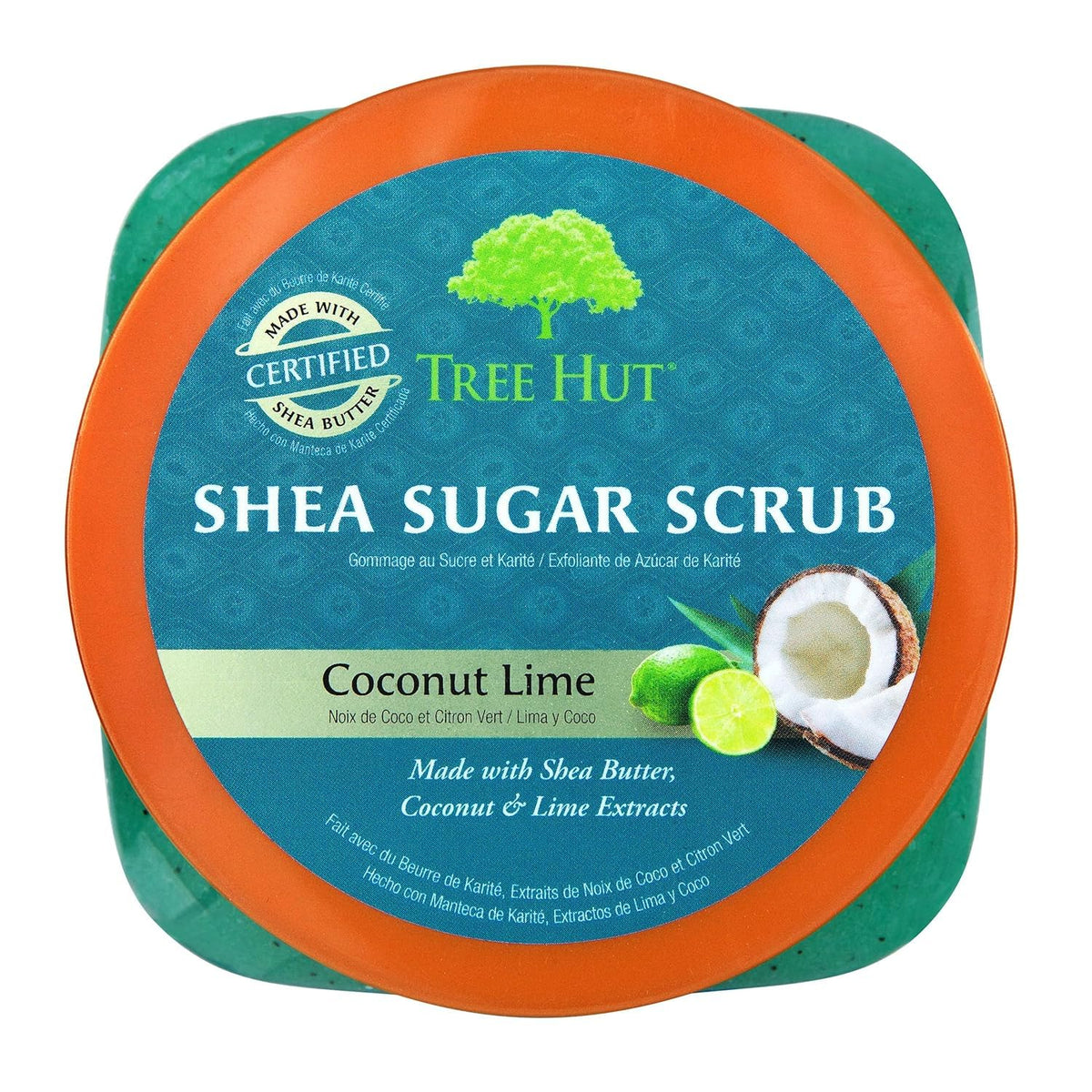 Tree Hut open tub revealing creamy sugar scrub texture for effective exfoliation