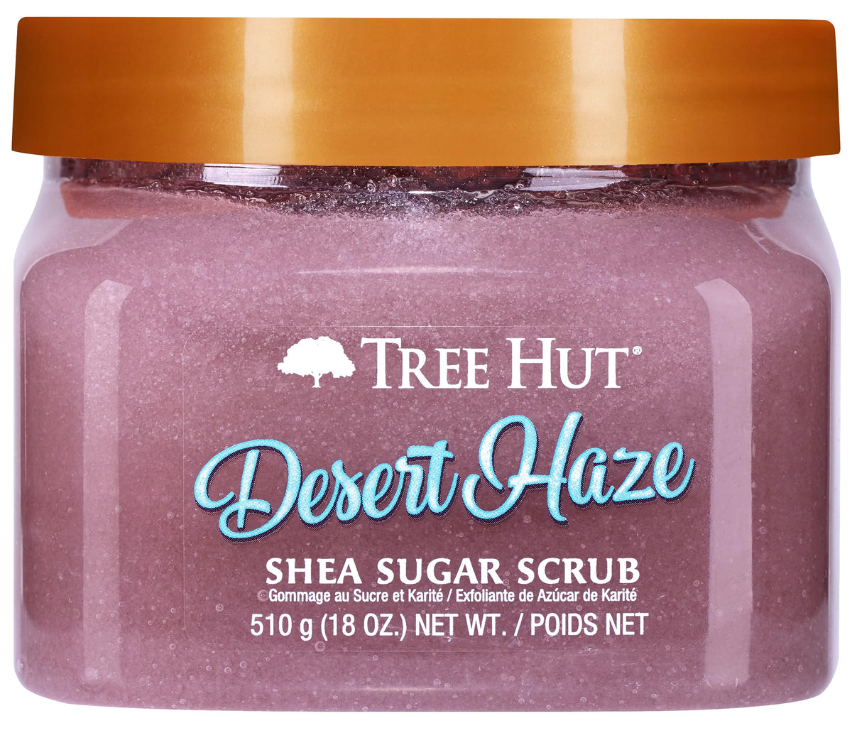Tree Hut Desert Haze front jar showing packaging and warm smoky floral scent benefits