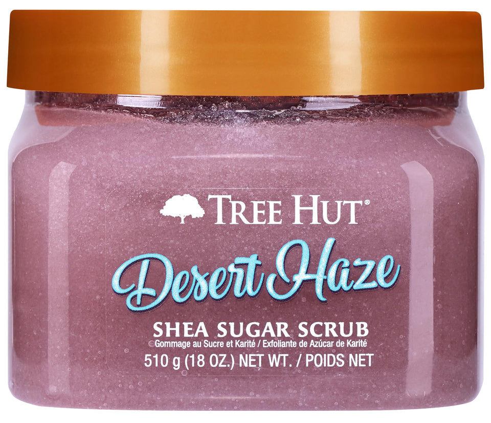 Tree Hut Desert Haze front jar showing packaging and warm smoky floral scent benefits