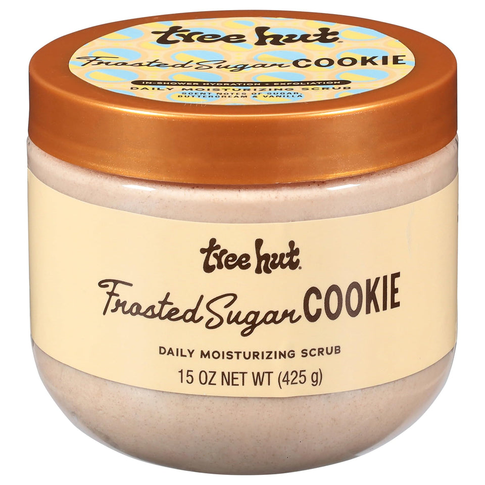 Tree Hut jar front view showing label and 15 oz size, inviting soft skin