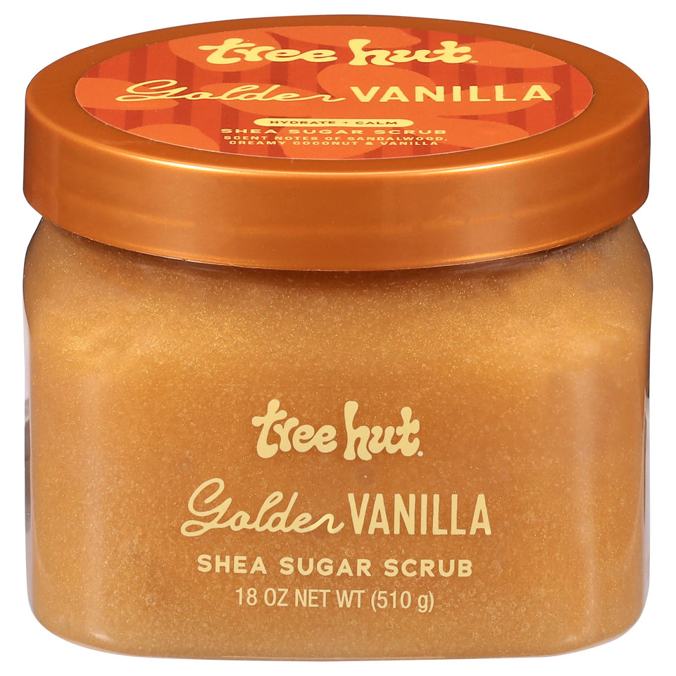 Tree Hut front jar showing golden vanilla label and size benefit