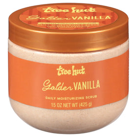Tree Hut front tub view showing golden vanilla packaging and size benefit
