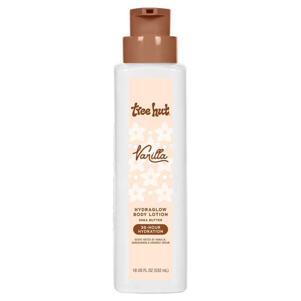 Tree Hut Hydraglow front bottle showing label and vanilla fragrance benefit