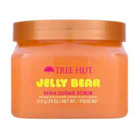 Tree Hut jar front view showing jelly bear scrub, attractive packaging and playful scent
