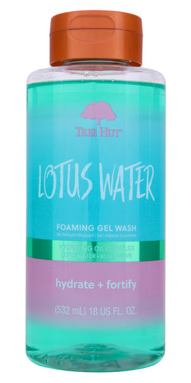 Tree Hut front bottle view showing label and Lotus Water scent benefits