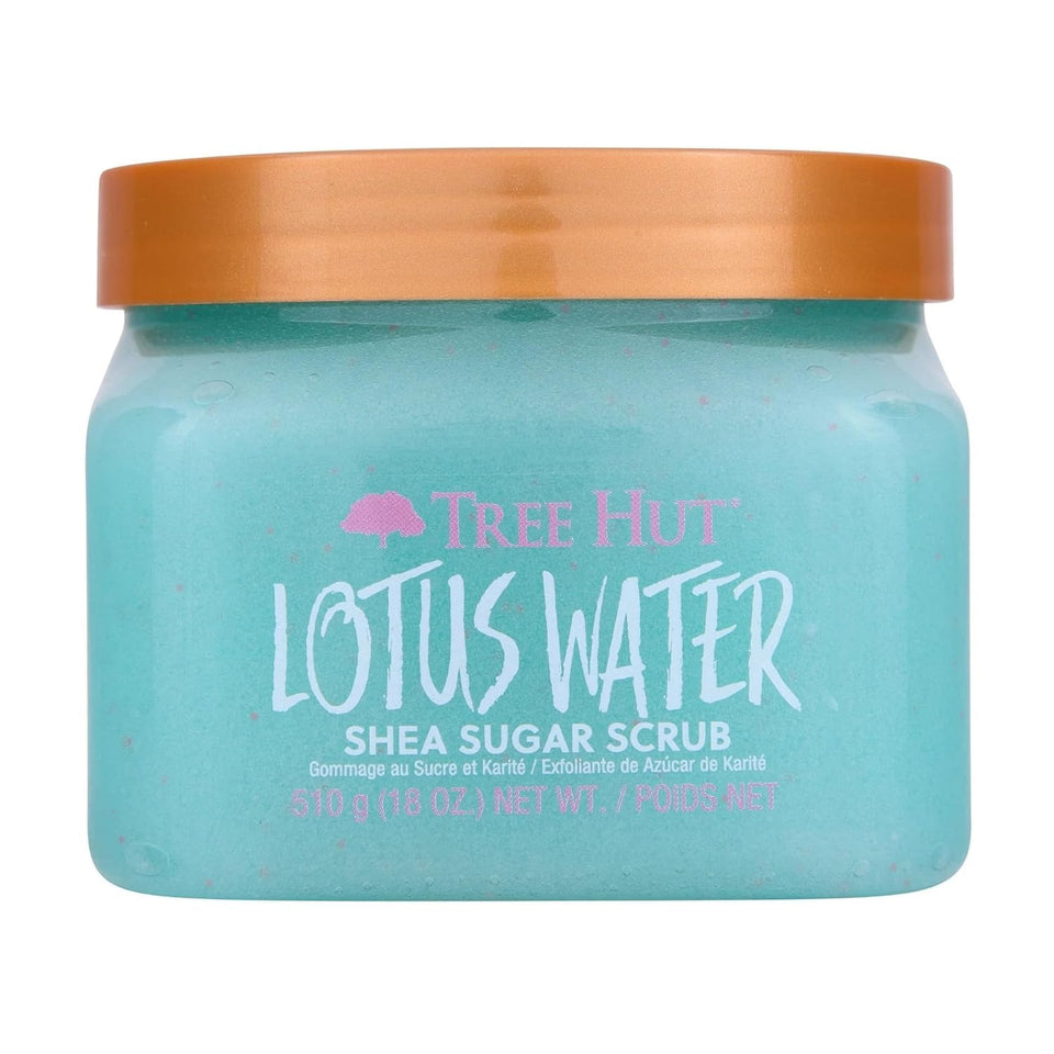 Tree Hut jar front label showing lotus water scent and benefits