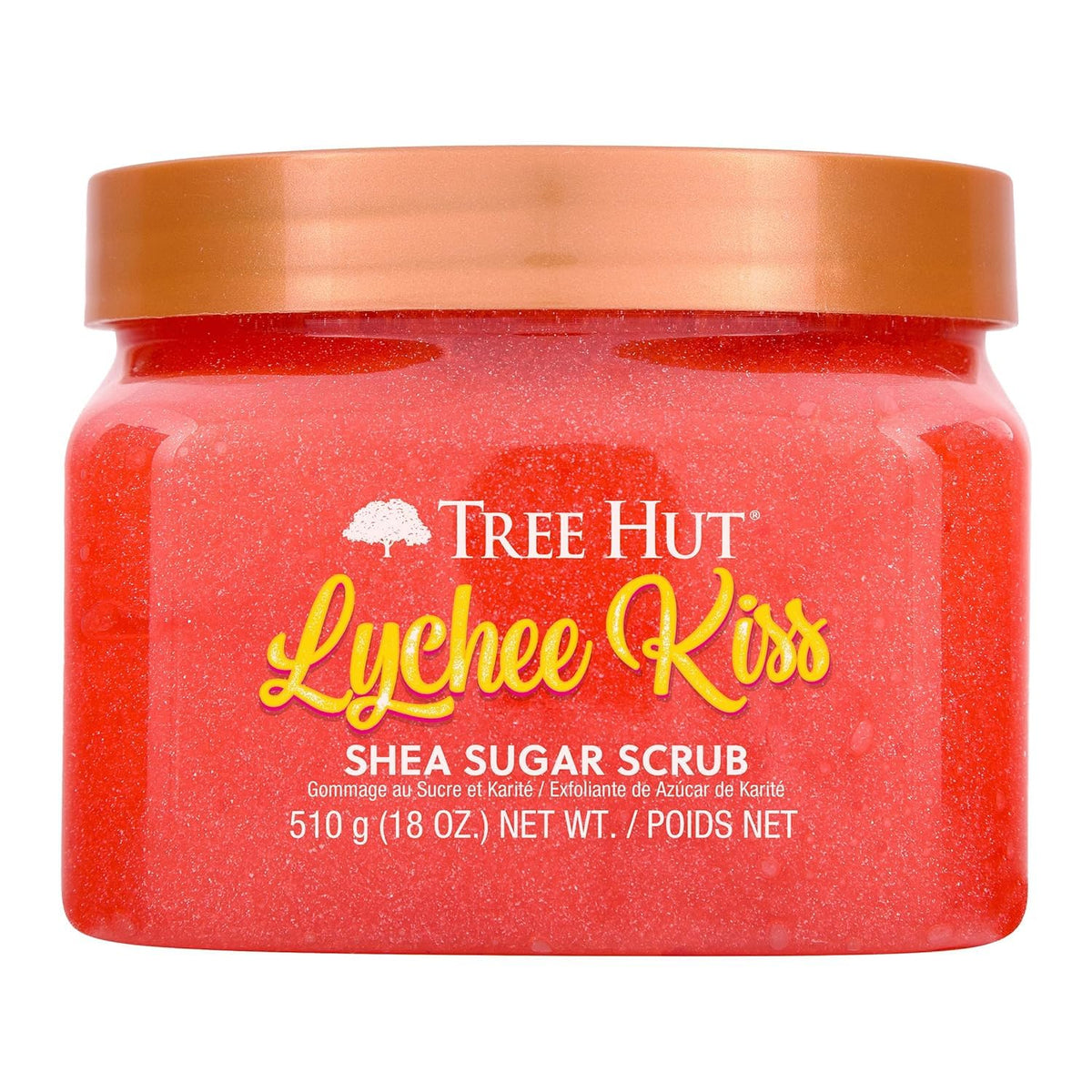 Tree Hut front jar showing label and vivid lychee scent benefit