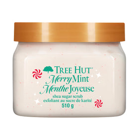 Tree Hut Merry Mint front jar showing festive label and 18 oz size for gifting