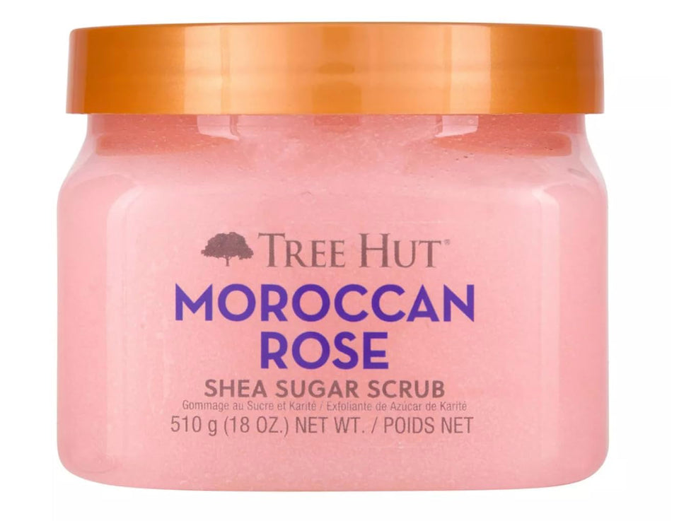 Tree Hut jar front view showing Moroccan Rose label and size