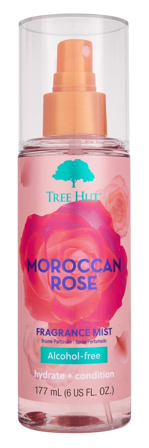 Tree Hut front packaging of Moroccan Rose mist shows bottle and label for easy identification and gifting
