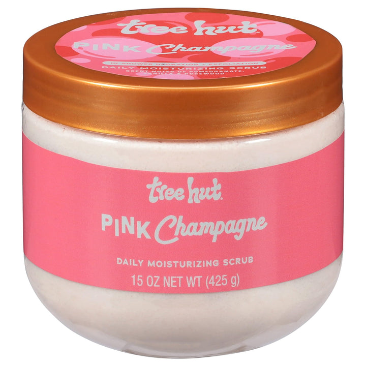 Tree Hut front packaging showing pink champagne scrub and benefits