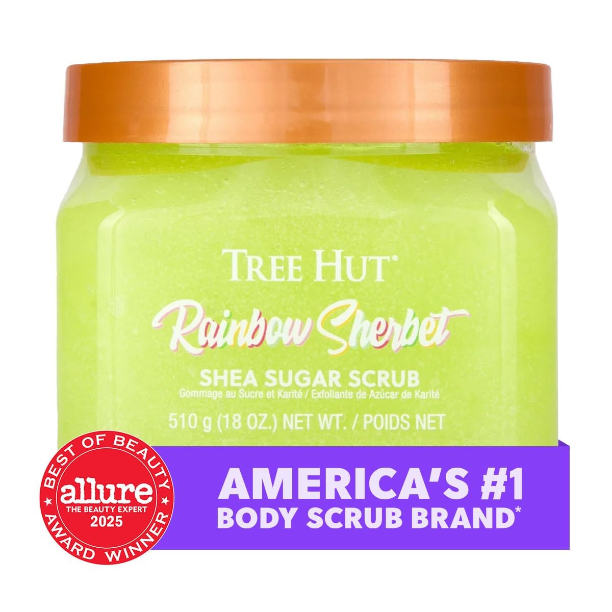 Tree Hut scrub placed in shower scene illustrating convenient daily use and refreshing scent