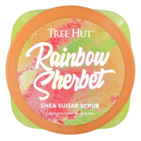Tree Hut open jar showing creamy sugar scrub texture and shea-rich blend for smooth skin
