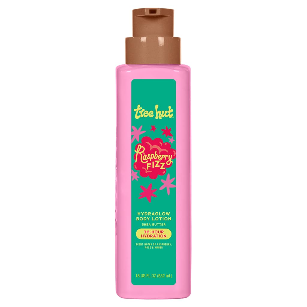 Tree Hut bottle front view showing vibrant raspberry packaging and hydration benefits