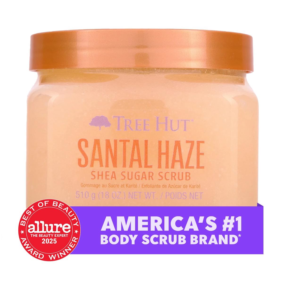 Tree Hut open jar with visible scrub and creamy butter for nourishing hydration