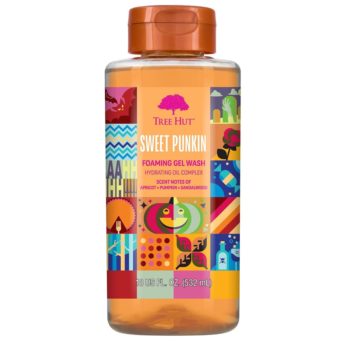 Tree Hut Sweet Punkin front bottle showing 18 fl oz size and warm packaging, inviting scent