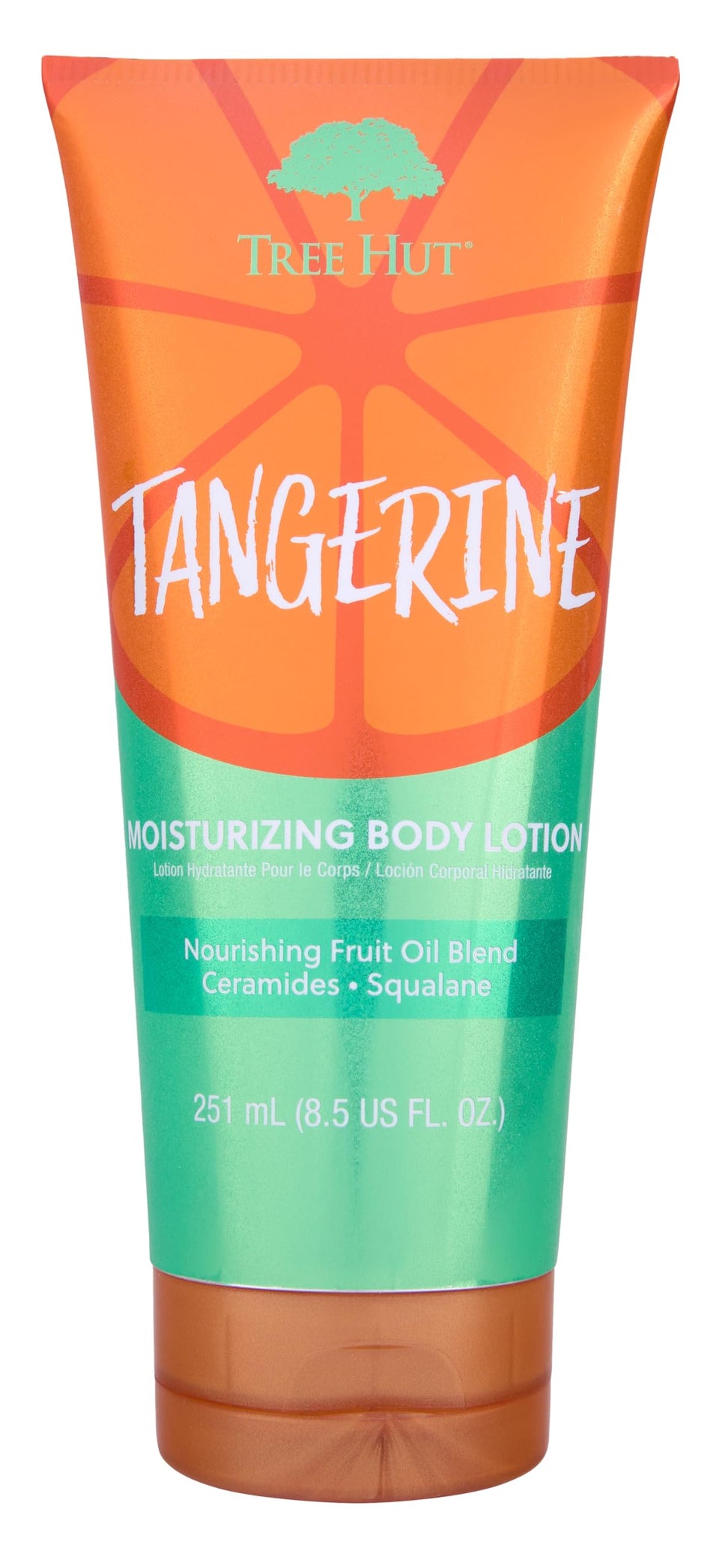 Tree Hut front bottle showing label and tangerine scent benefit