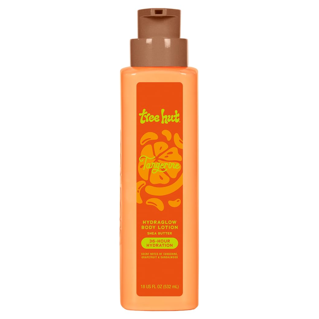 Tree Hut front bottle showing bright tangerine packaging and benefits