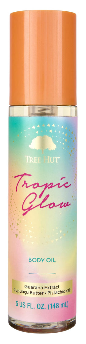 Tree Hut front bottle shot showing Tropic Glow packaging and easy pump
