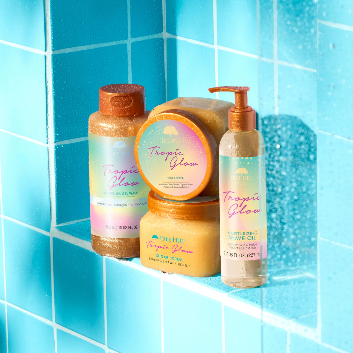 Tree Hut label detail emphasizing nourishing ingredients and clean formulation