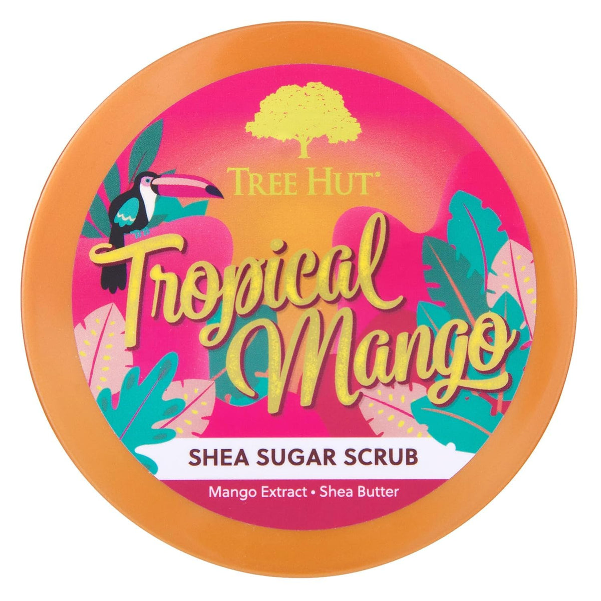 Tree Hut open jar showing creamy scrub swirl and easy scoop for smooth application