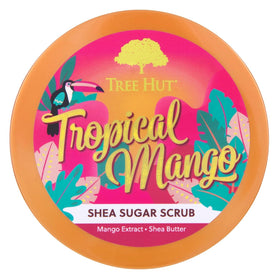 Tree Hut open jar showing creamy scrub swirl and easy scoop for smooth application