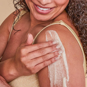 Tree Hut product label close-up listing vegan, paraben-free benefits