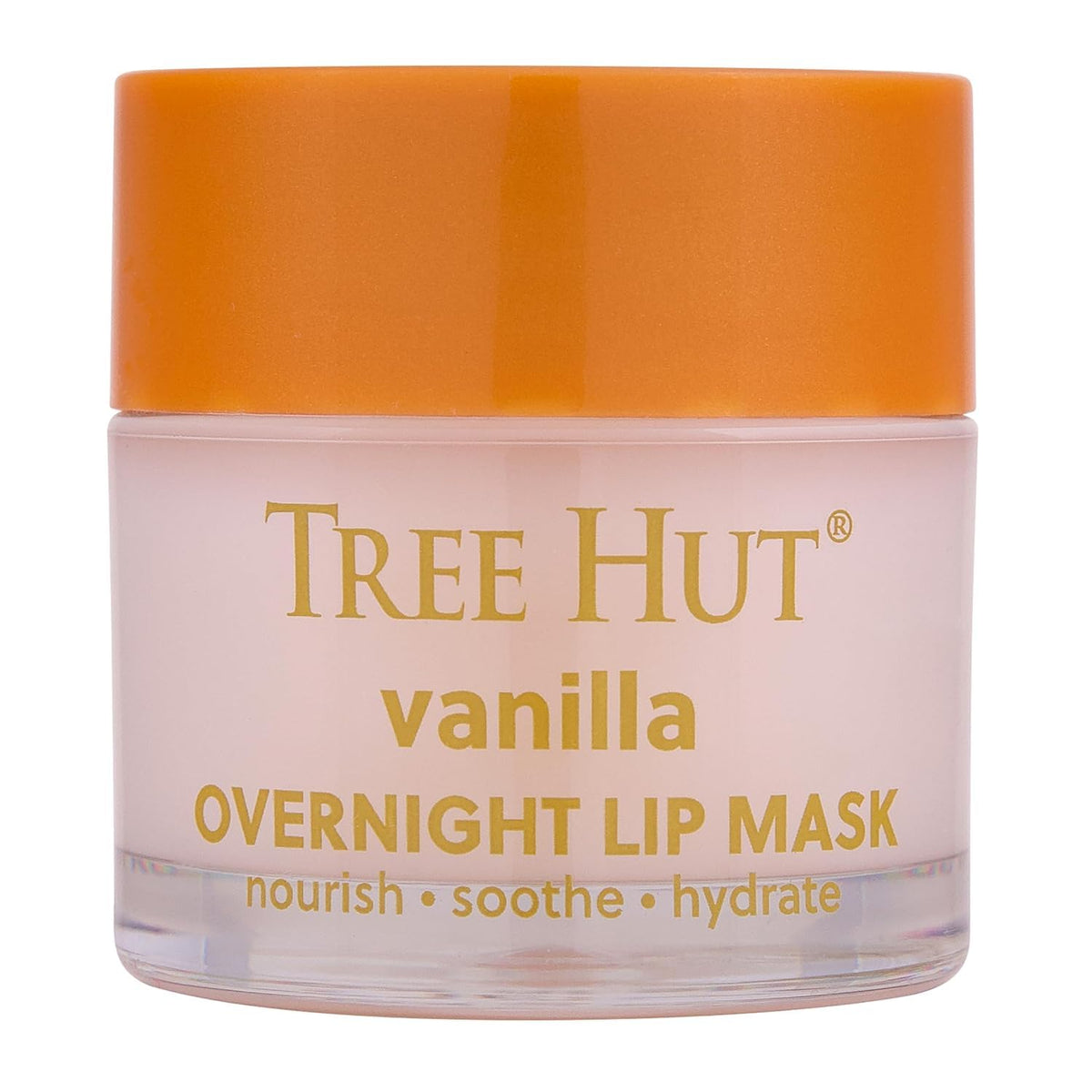 Tree Hut jar front view showing vanilla overnight lip mask perfect for nightly hydration
