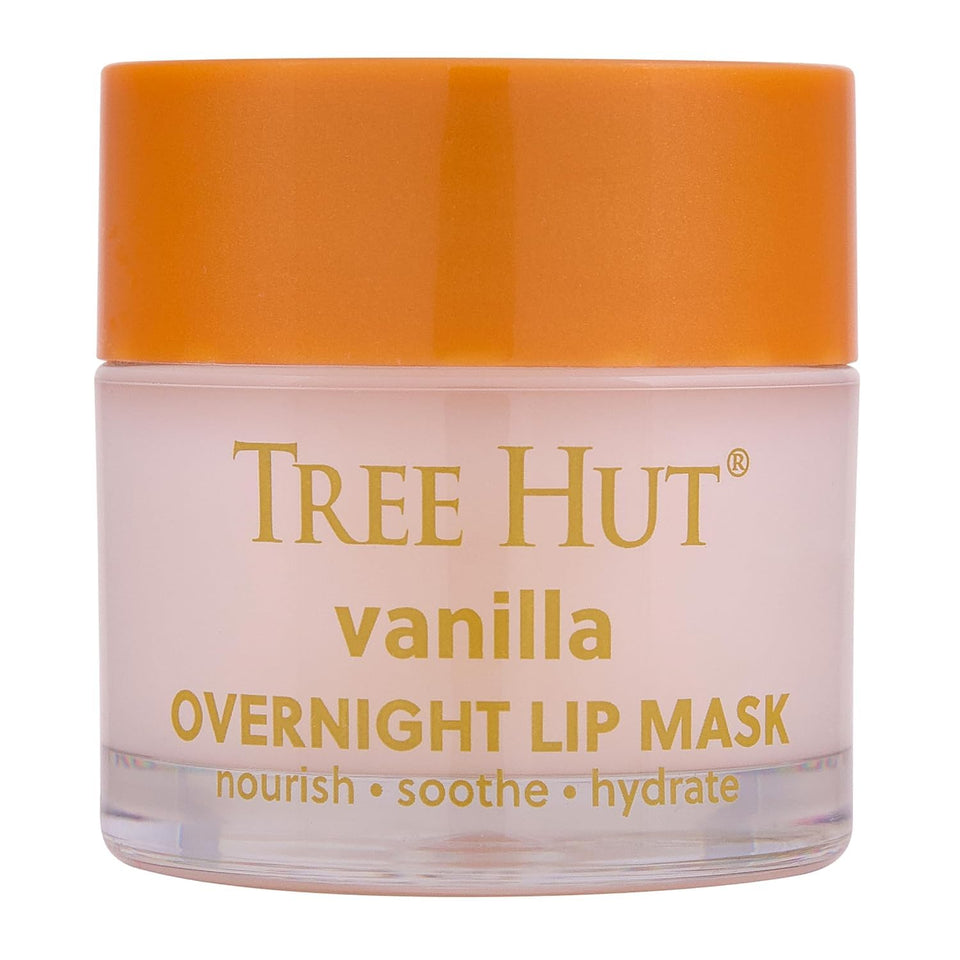 Tree Hut jar front view showing vanilla overnight lip mask perfect for nightly hydration