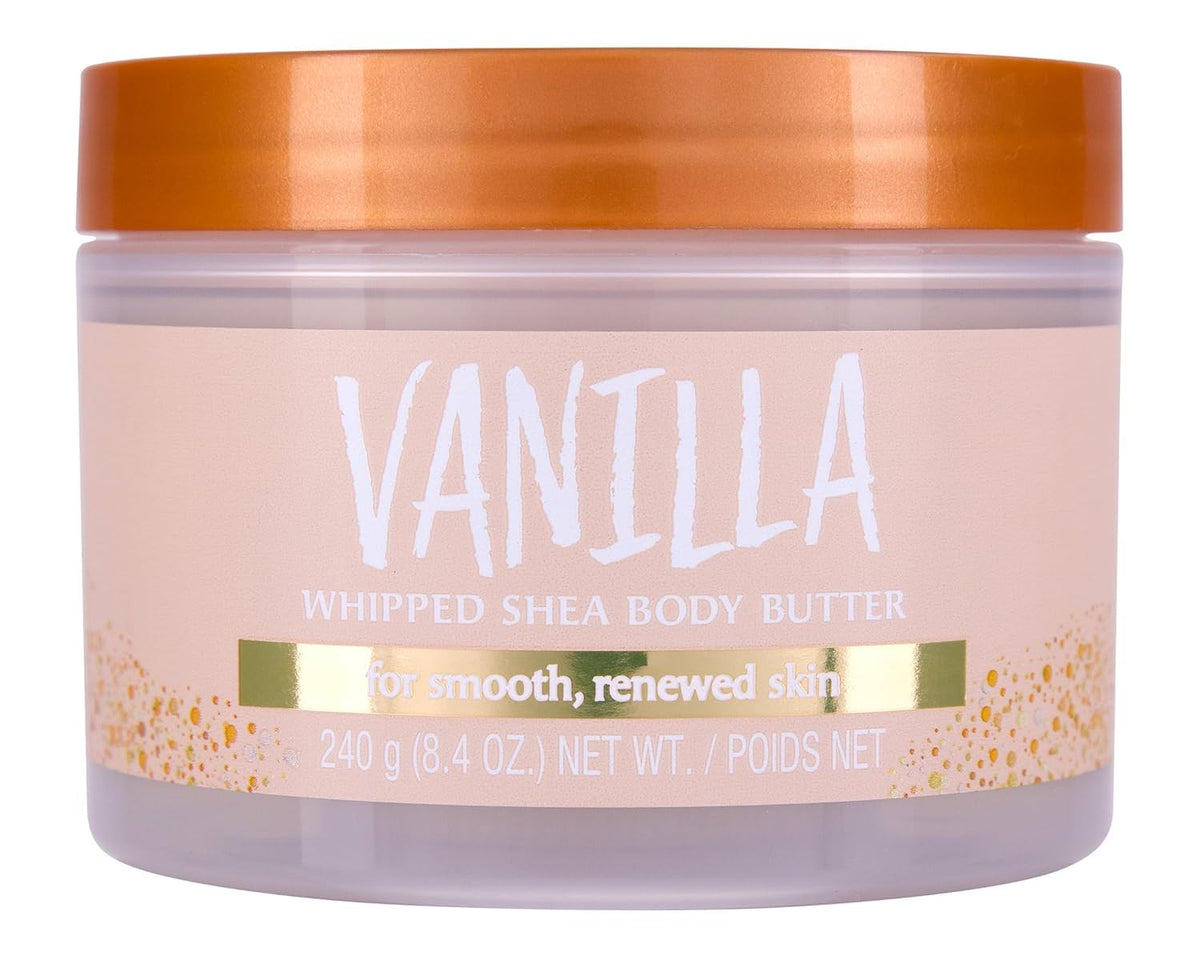 Tree Hut jar front view showing vanilla whipped shea butter for soft skin