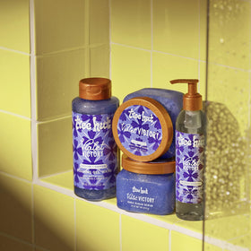 Tree Hut bottle staged in bathroom setting evokes relaxing self-care routine