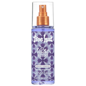 Tree Hut front bottle showing violet vanilla orchid scent and 6 oz size benefit