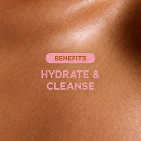 Tree Hut body wash used on pouf in shower demonstrating gentle cleanse