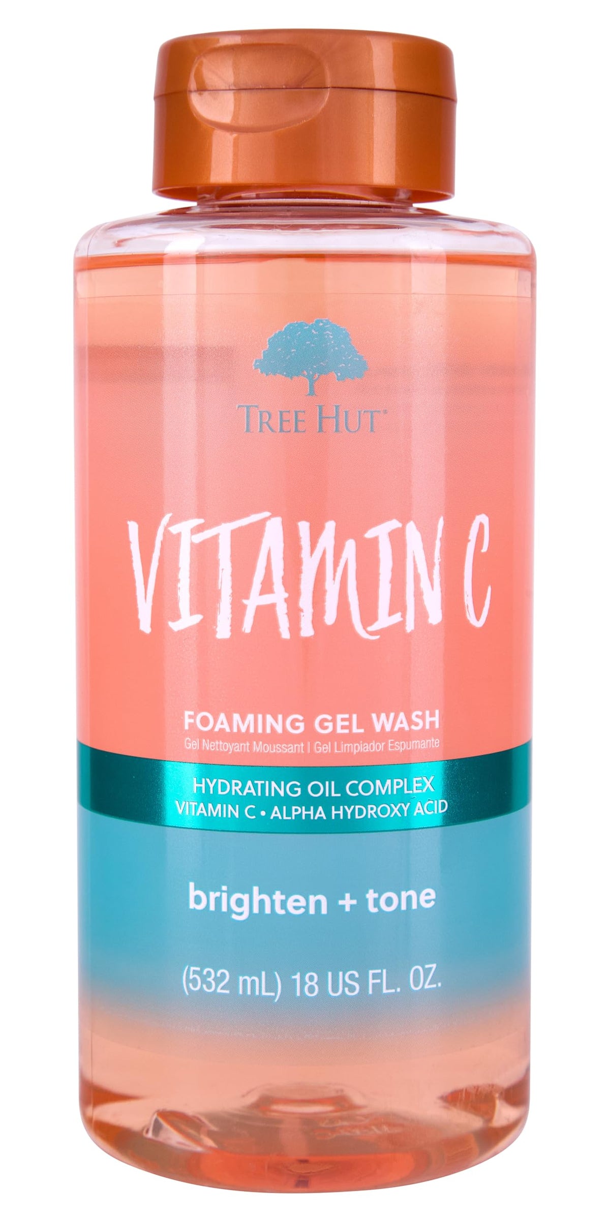 Tree Hut front packaging showing bottle and bright label, promotes fresh citrus scent